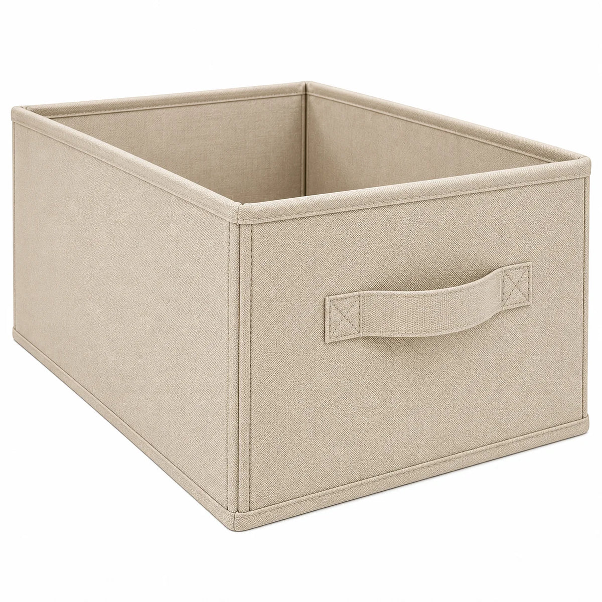 Neatwell Fabric Storage Bin with Handle – Open-Top Closet & Shelf Organizer Basket, Linen Beige