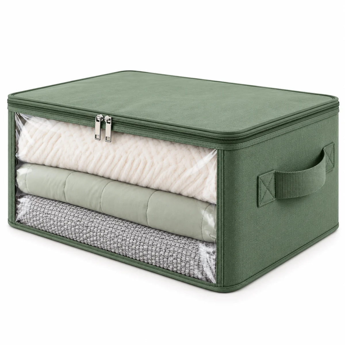 Neatwell Stackable Closet Storage Box with Clear Window, Zipper Lid and Side Handles – Large Fabric Organizer for Blankets, Comforters & Sweaters