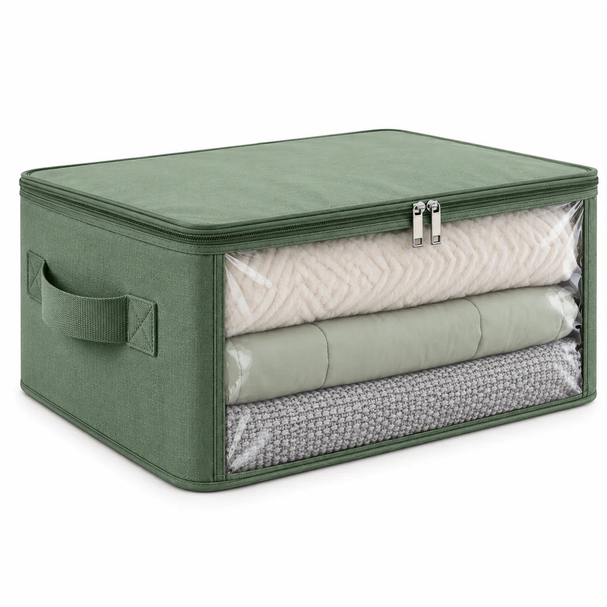 Neatwell Stackable Closet Storage Box with Clear Window, Zipper Lid and Side Handles – Large Fabric Organizer for Blankets, Comforters & Sweaters