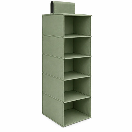 Neatwell 5-Shelf Hanging Closet Organizer – Sage Green Fabric Hanging Shelves for Sweaters, Jeans & Accessories