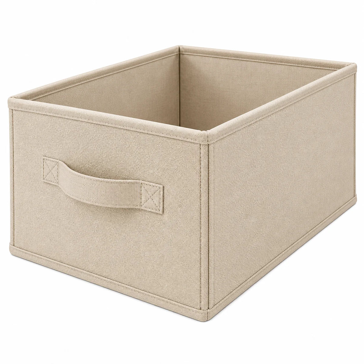 Neatwell Fabric Storage Bin with Handle – Open-Top Closet & Shelf Organizer Basket, Linen Beige
