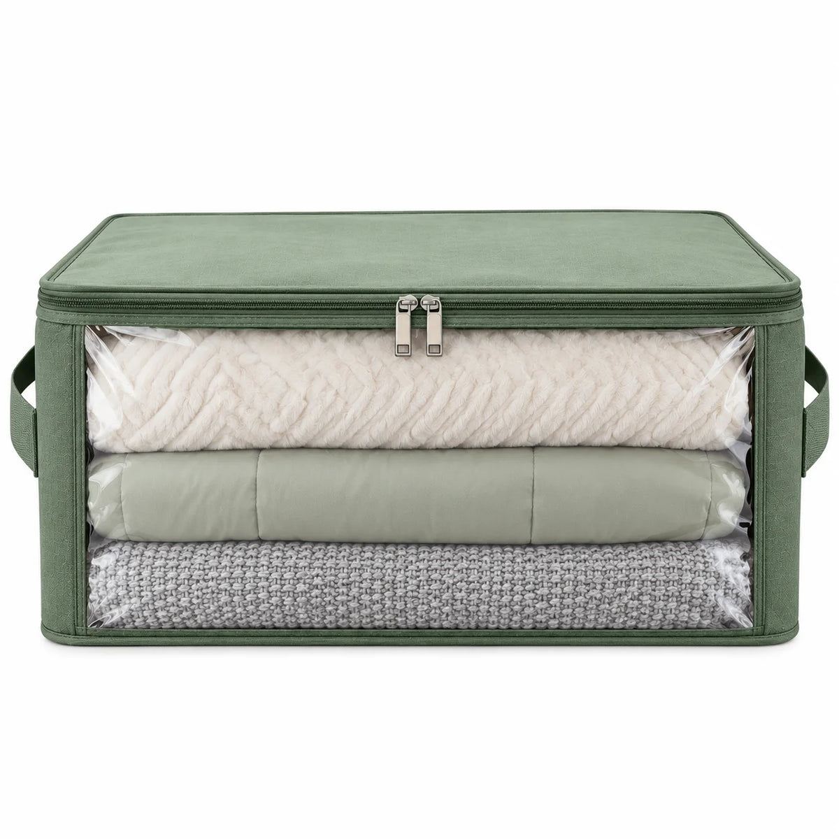 Neatwell Stackable Closet Storage Box with Clear Window, Zipper Lid and Side Handles – Large Fabric Organizer for Blankets, Comforters & Sweaters