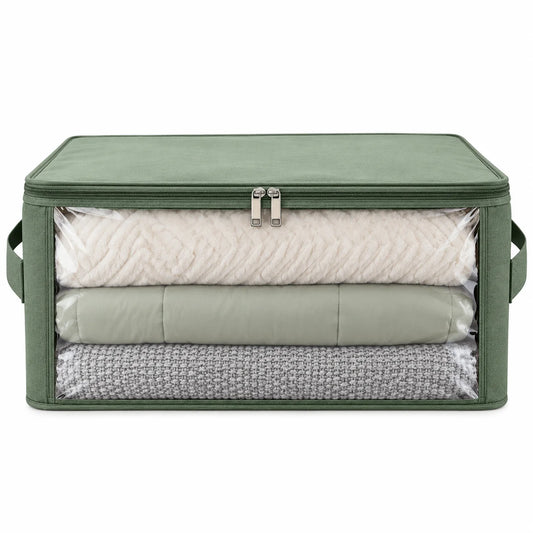 Neatwell Stackable Closet Storage Box with Clear Window, Zipper Lid and Side Handles – Large Fabric Organizer for Blankets, Comforters & Sweaters